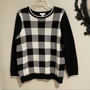 Charter Club Crew Neck Sweater Black/White Plaid size Large